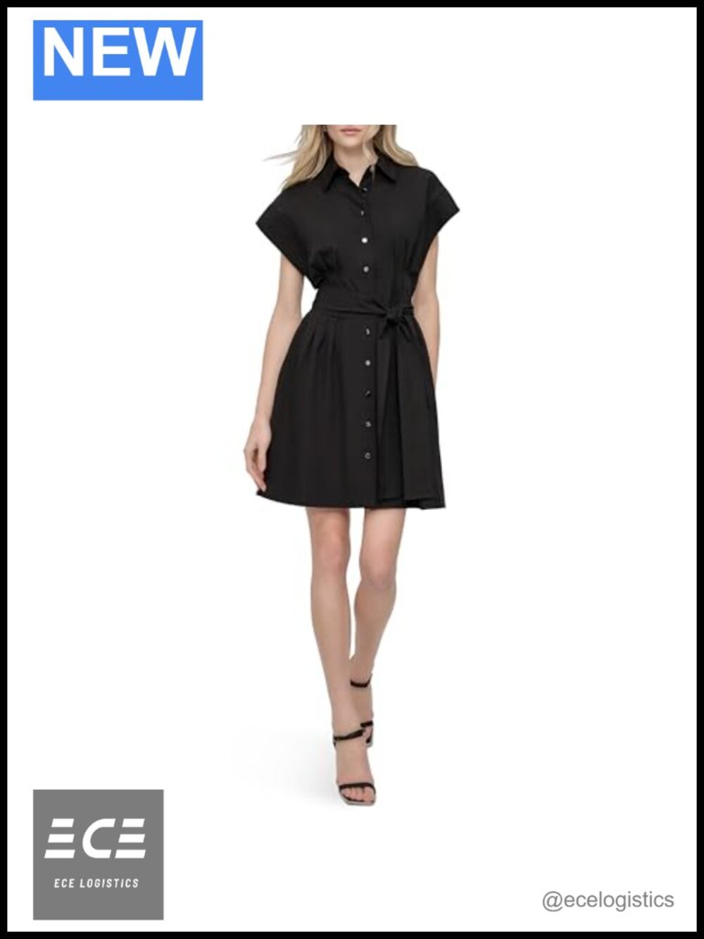 Cap Sleeve Collared Neck Belted Shirtdress with Pockets